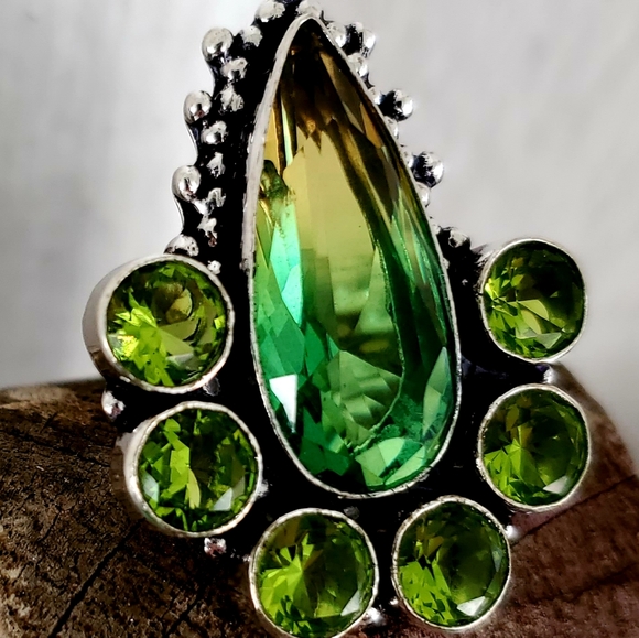 New Bi-Color Tourmaline & Peridot 925 Silver Ring. - Picture 6 of 8